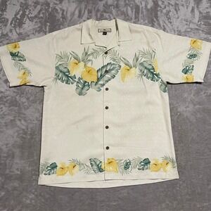 Tommy Bahama Shirt Mens Medium Yellow Floral Hawaiian Silk Button Up Beach